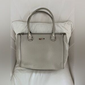 Kate Spade New York Wellesley Quinn Ostrich Bag Purse Beige Gray